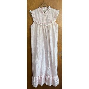 Vintage White Pink Ditsy Floral Ruffle Babydoll Nightgown Sleep Dress Victorian